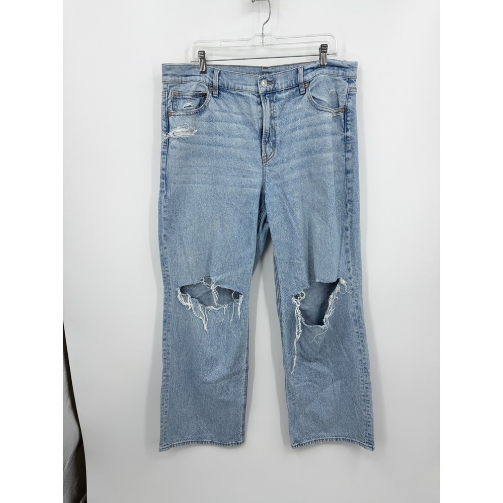 American Eagle Stovepipe Jeans Women 16 Blue Distressed Light Wash Rigid Denim